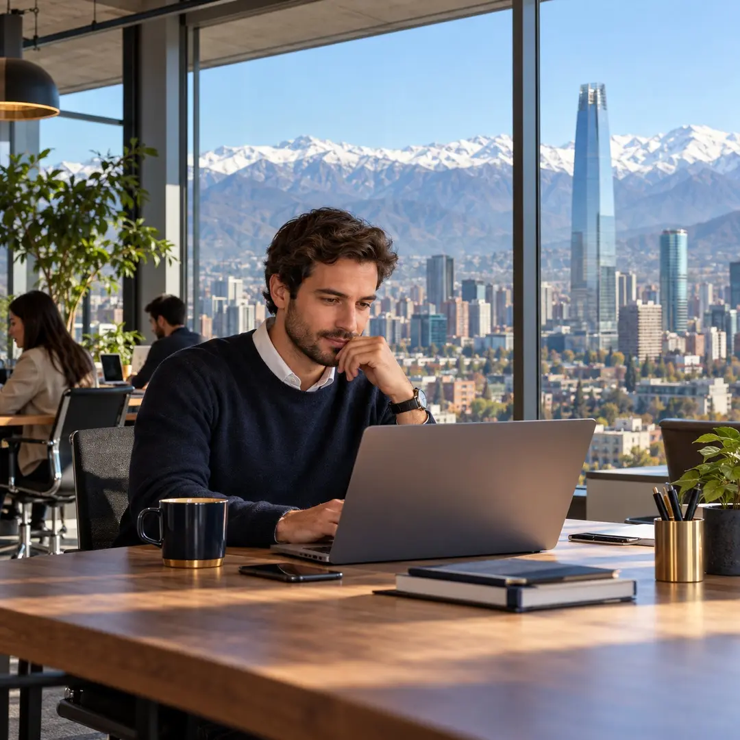 Especialista en marketing digital trabajando con vista a Santiago
