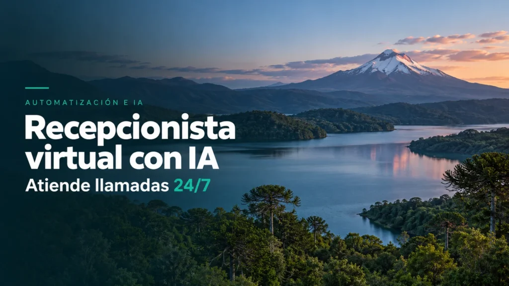Recepcionista virtual con IA: paisaje chileno con el título del artículo